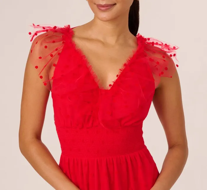 Adrianna Papell Day Dresses Dot Tulle Ruffle Dress In Red 8211 Women