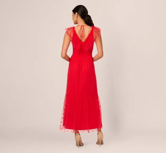 Adrianna Papell Day Dresses Dot Tulle Ruffle Dress In Red 8211 Women