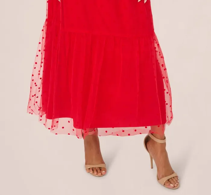 Adrianna Papell Day Dresses Dot Tulle Ruffle Dress In Red 8211 Women