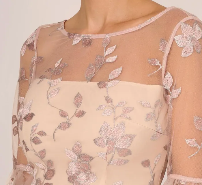 Adrianna Papell Day Dresses Floral Embroidered Sheath Dress With Scalloped Detail In Champagne Multi 8211 Women