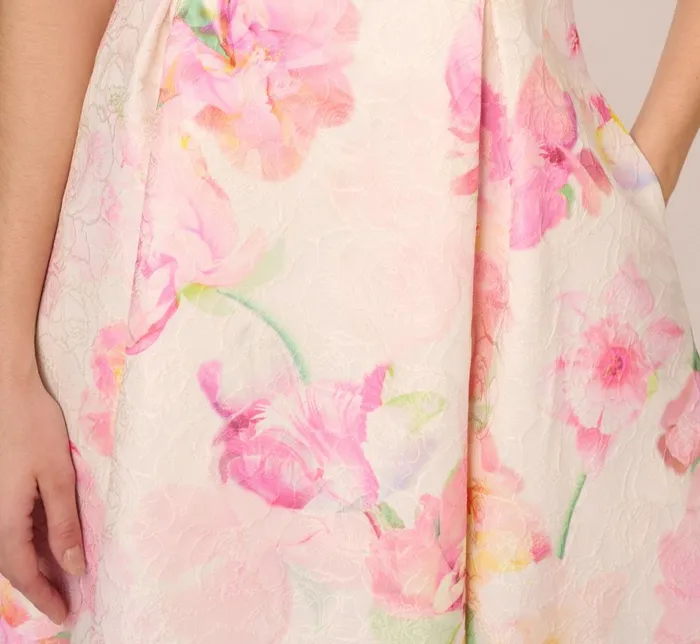 Adrianna Papell Day Dresses Floral Jacquard High Low Halter Dress With Ruffle Trim In Pink Multi 8211 Women
