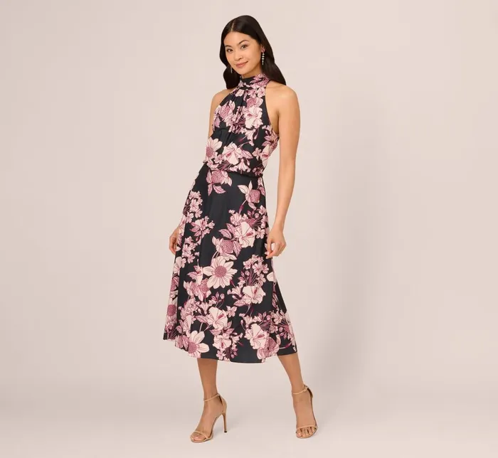 Adrianna Papell Day Dresses Floral Print Halter Midi Dress With Mock Neckline In Black Multi 8211 Women Adrianna Papell Day Dresses Floral Print Halter Midi Dress With Mock Neckline In Black Multi 8211 Women