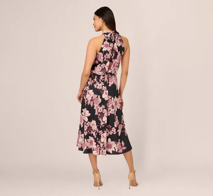 Adrianna Papell Day Dresses Floral Print Halter Midi Dress With Mock Neckline In Black Multi 8211 Women