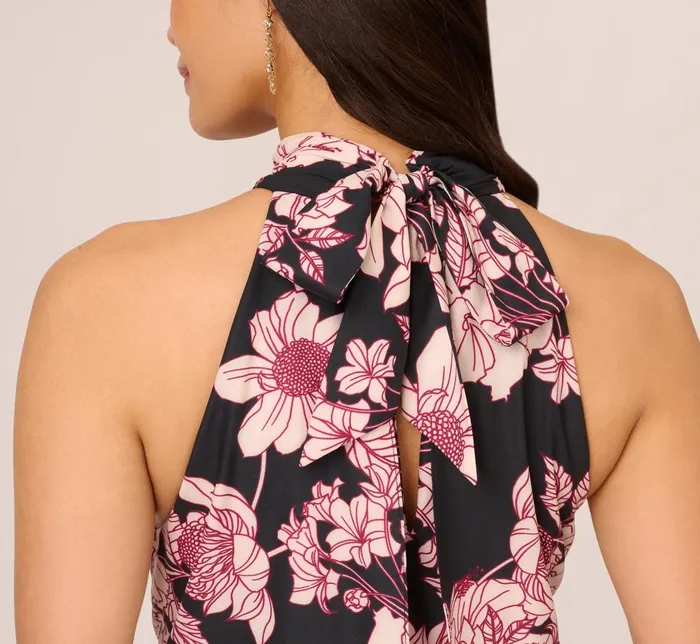 Adrianna Papell Day Dresses Floral Print Halter Midi Dress With Mock Neckline In Black Multi 8211 Women