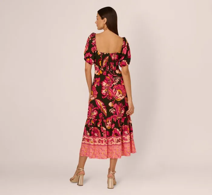 Adrianna Papell Day Dresses Floral Print Maxi Dress With Puff Sleeves In Hunter Multi 8211 Women
