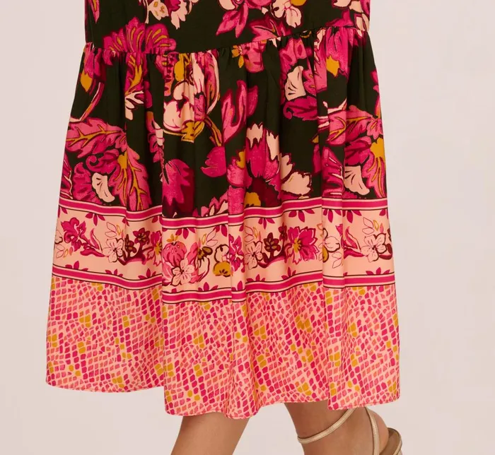 Adrianna Papell Day Dresses Floral Print Maxi Dress With Puff Sleeves In Hunter Multi 8211 Women