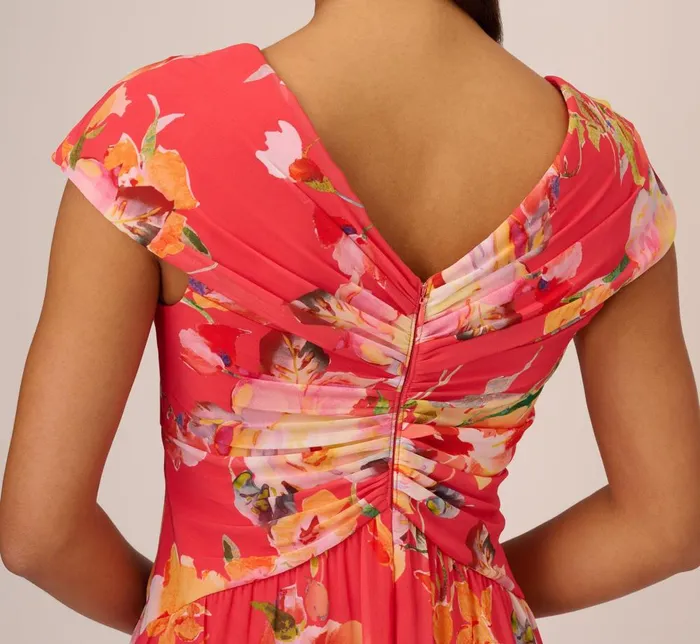Adrianna Papell Day Dresses Floral Print Midi Dress With Twist Neckline In Coral Multi 8211 Women