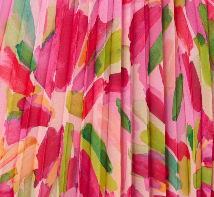 Adrianna Papell Day Dresses Floral Print Pleated Chiffon Midi Dress In Pink Green Multi 8211 Women