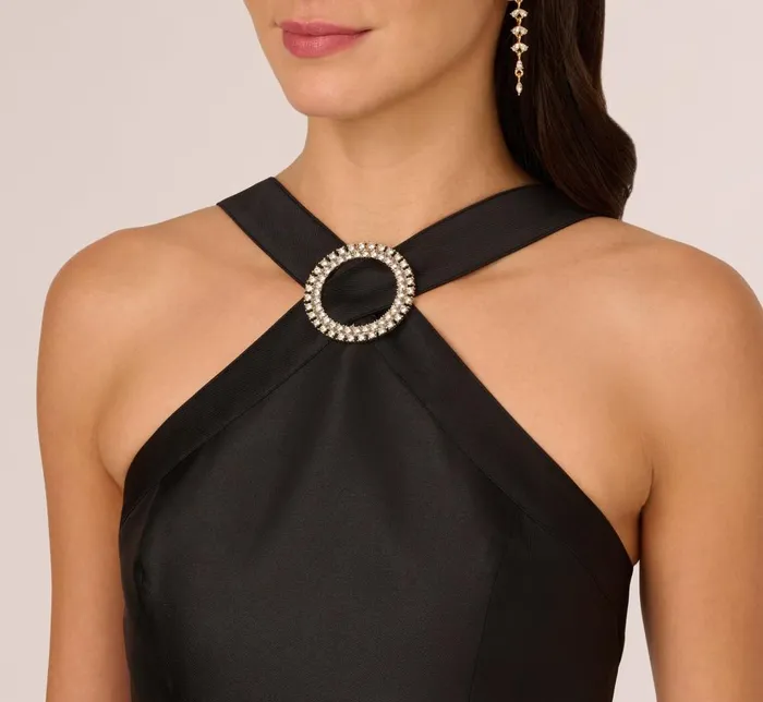 Adrianna Papell Day Dresses Halter Mikado Dress With Jeweled Ring Accent In Black 8211 Women