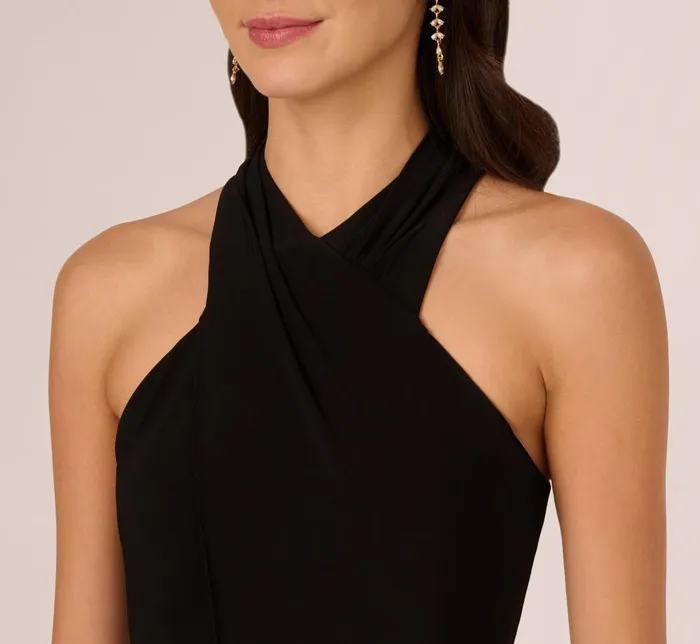 Adrianna Papell Day Dresses Jersey Halter Jumpsuit With Overlay Details In Black 8211 Women