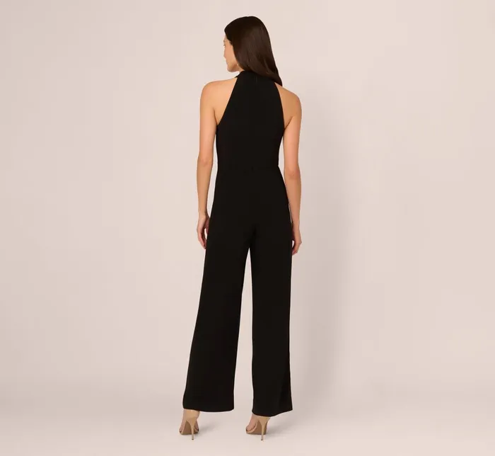 Adrianna Papell Day Dresses Jersey Halter Jumpsuit With Overlay Details In Black 8211 Women