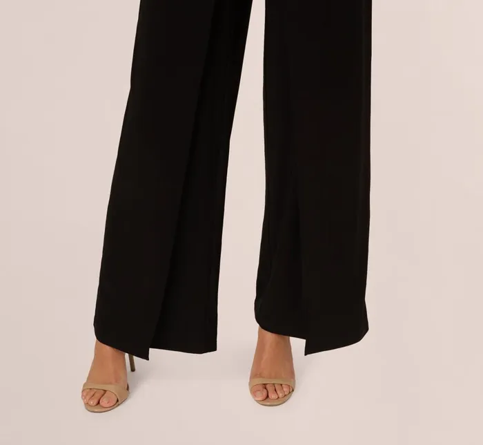 Adrianna Papell Day Dresses Jersey Halter Jumpsuit With Overlay Details In Black 8211 Women