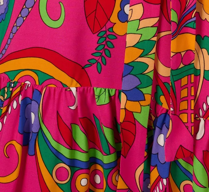Adrianna Papell Day Dresses Long Sleeve Retro Printed Midi Dress In Pink Multi 8211 Women