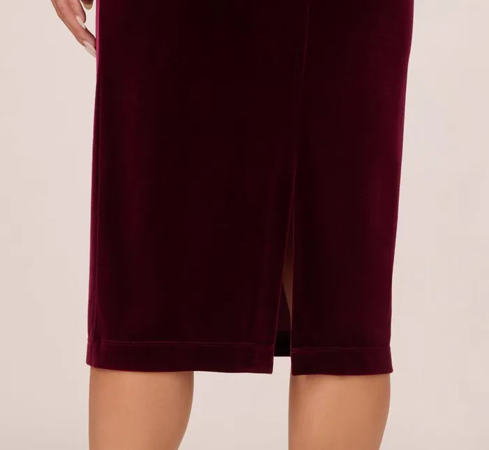 Adrianna Papell Day Dresses Long Sleeve Velvet Dress With Asymmetric Cutout Neckline In Burgundy 8211 Women