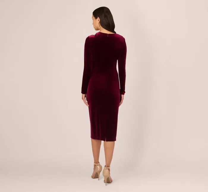 Adrianna Papell Day Dresses Long Sleeve Velvet Dress With Asymmetric Cutout Neckline In Burgundy 8211 Women