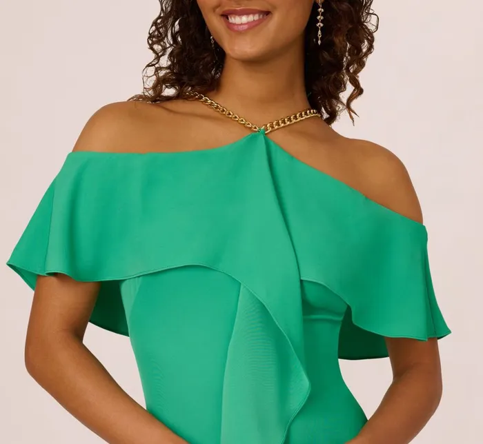Adrianna Papell Day Dresses Ruffle Popover Midi Dress With Chain Halter Neckline In Flora Green 8211 Women