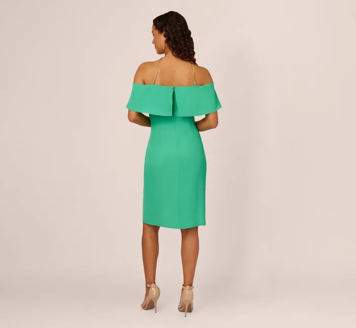 Adrianna Papell Day Dresses Ruffle Popover Midi Dress With Chain Halter Neckline In Flora Green 8211 Women