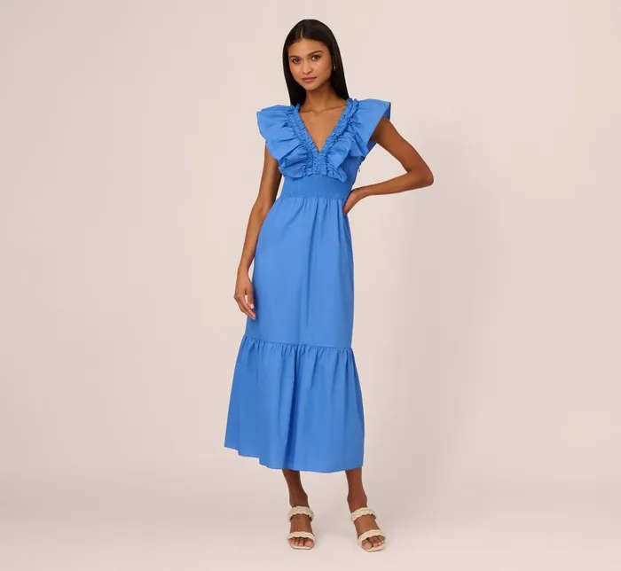 Adrianna Papell Day Dresses Ruffled Maxi Dress With Shirred Details In Cool Water 8211 Women Adrianna Papell Day Dresses Ruffled Maxi Dress With Shirred Details In Cool Water 8211 Women