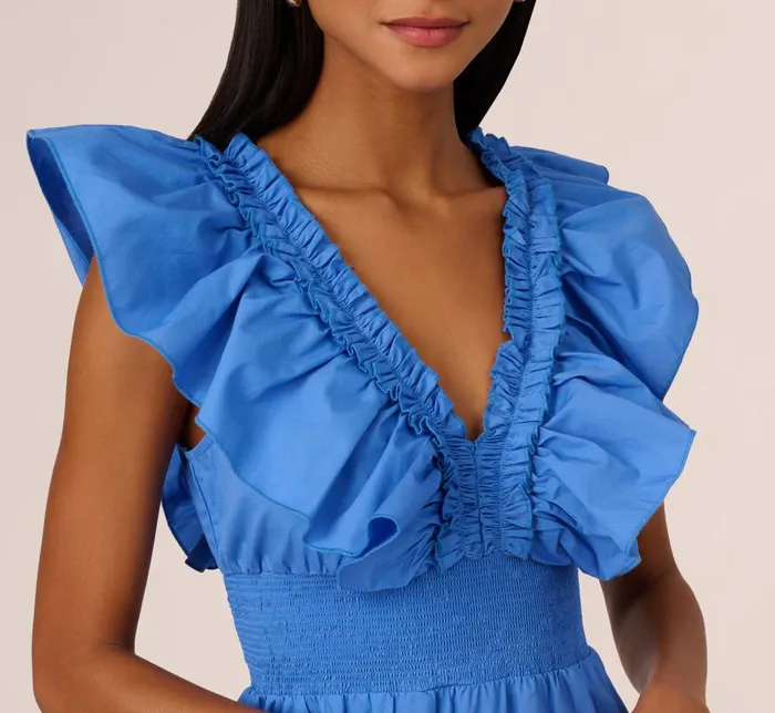 Adrianna Papell Day Dresses Ruffled Maxi Dress With Shirred Details In Cool Water 8211 Women