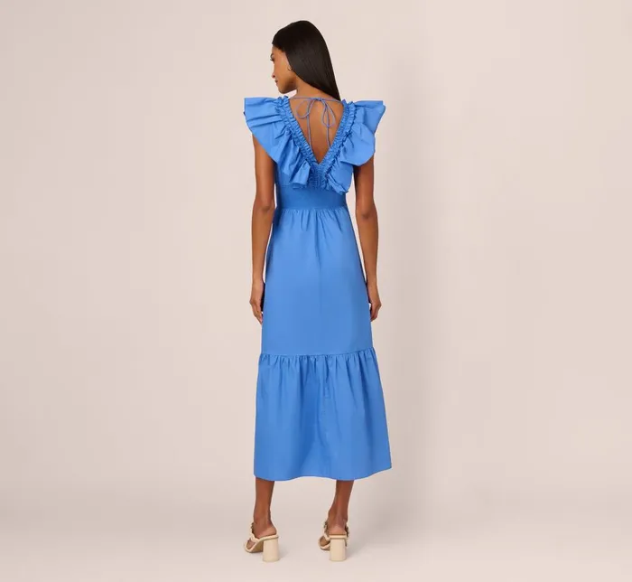 Adrianna Papell Day Dresses Ruffled Maxi Dress With Shirred Details In Cool Water 8211 Women