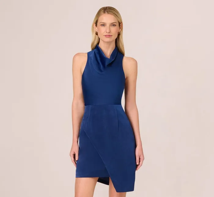 Adrianna Papell Day Dresses Satin Sleeveless Asymmetric Dress With Draped Neckline In Navy 8211 Women Adrianna Papell Day Dresses Satin Sleeveless Asymmetric Dress With Draped Neckline In Navy 8211 Women