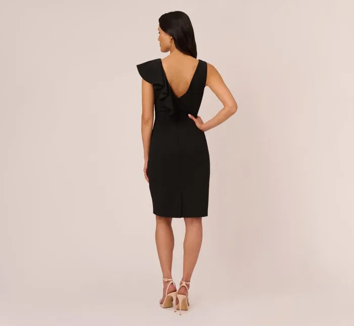 Adrianna Papell Day Dresses Sleeveless Crepe Sheath Midi Dress With Ruffle Accent In Black 8211 Women