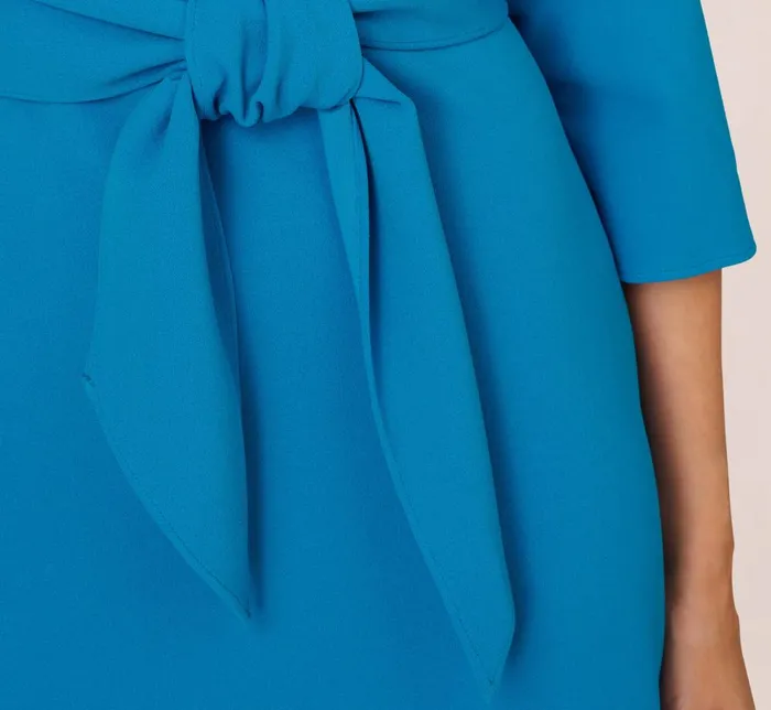 Adrianna Papell Day Dresses Stretch Knit Crepe TieFront MidiLength Sheath Dress In Deep Cerulean 8211 Women
