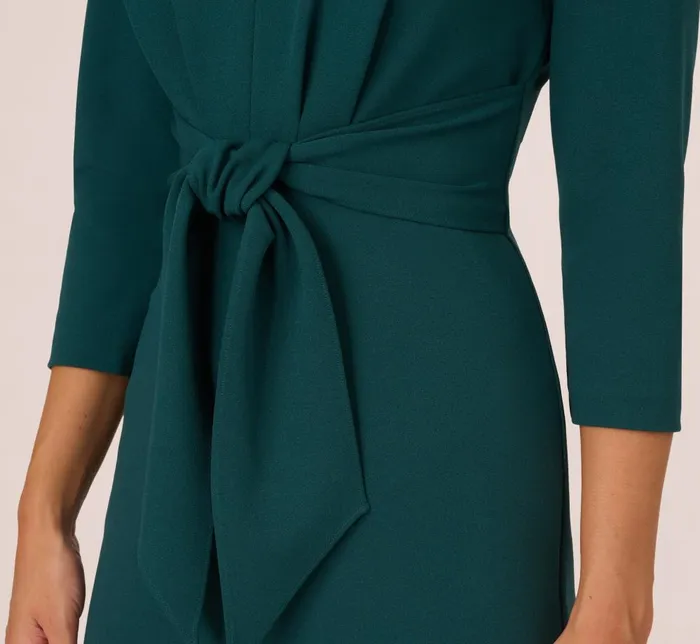 Adrianna Papell Day Dresses Three Quarter Sleeve Pleated Midi Dress With Tie Waist In Hunter 8211 Women