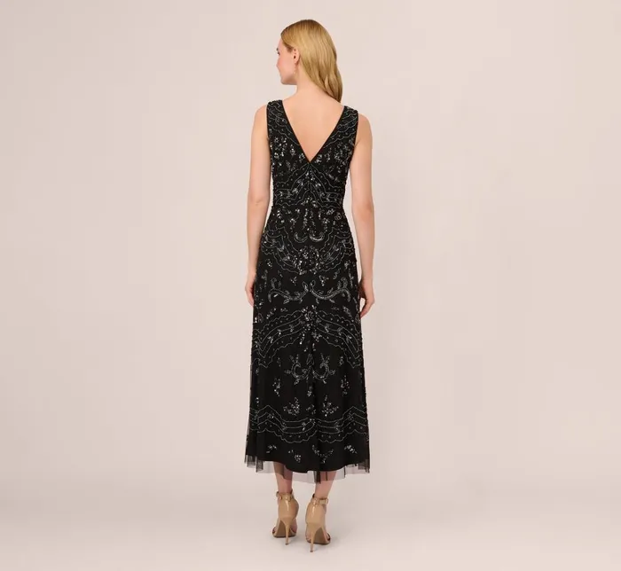 Adrianna Papell Formal Dresses HandBeaded AnkleLength Dress In Black Gunmetal 8211 Women