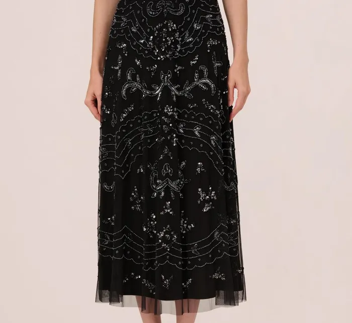 Adrianna Papell Formal Dresses HandBeaded AnkleLength Dress In Black Gunmetal 8211 Women