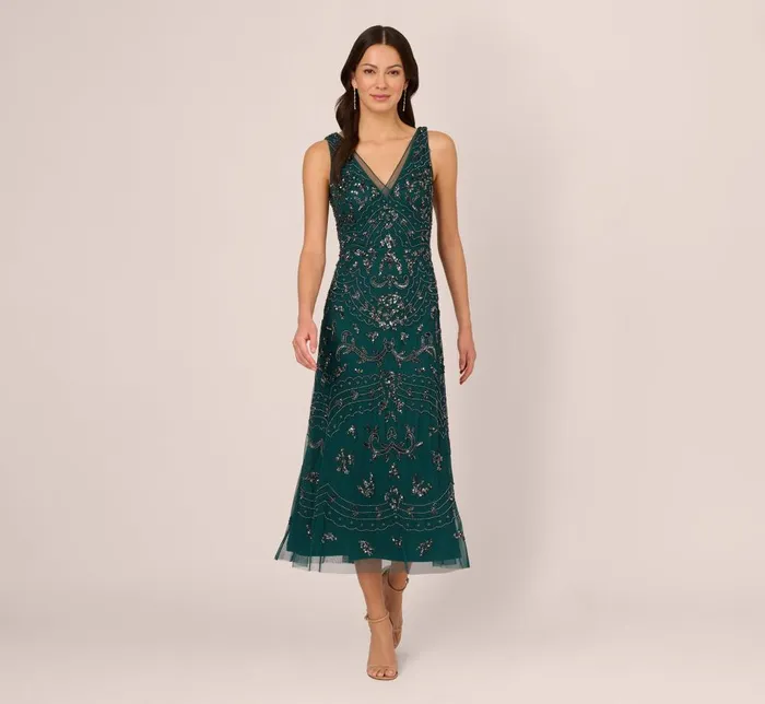 Adrianna Papell Formal Dresses HandBeaded AnkleLength Dress In Gem Green 8211 Women