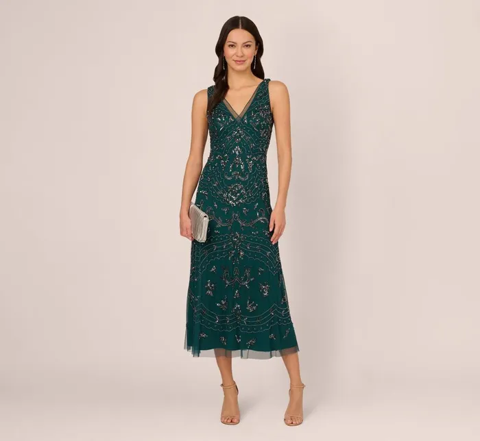 Adrianna Papell Formal Dresses HandBeaded AnkleLength Dress In Gem Green 8211 Women