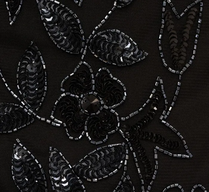 Adrianna Papell Formal Dresses Hand Beaded Short Sleeve Floral Godet Gown In Black Gunmetal 8211 Women