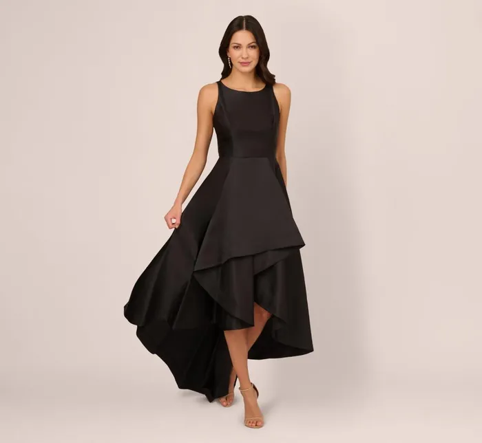 Adrianna Papell Formal Dresses High Low Mikado Gown With Asymmetrical Detail In Black 8211 Women