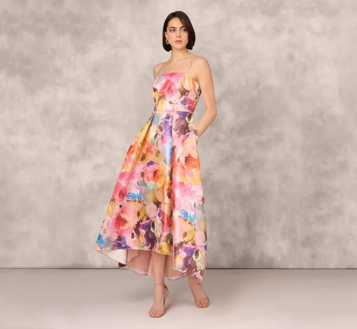 Adrianna Papell Formal Dresses Multicolor Metallic Floral Print Jacquard High Low Gown With Pockets In Pink Multi 8211 Women Adrianna Papell Formal Dresses Multicolor Metallic Floral Print Jacquard High Low Gown With Pockets In Pink Multi 8211 Women