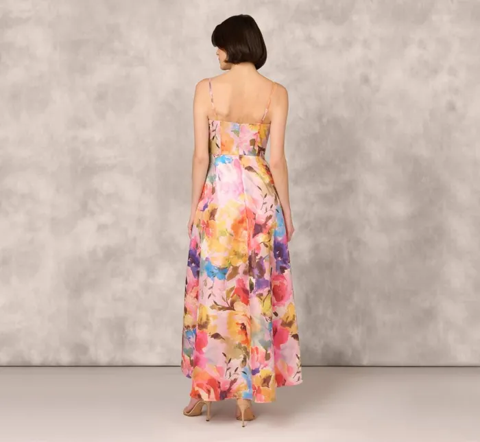 Adrianna Papell Formal Dresses Multicolor Metallic Floral Print Jacquard High Low Gown With Pockets In Pink Multi 8211 Women