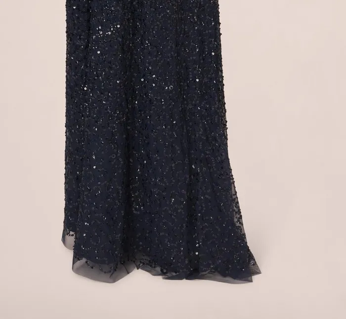 Adrianna Papell Formal Dresses Off The Shoulder Sequin Beaded Gown In Navy 8211 Women