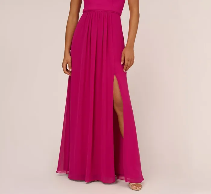 Adrianna Papell Formal Dresses OneShoulder Chiffon Long Gown In Bright Magenta 8211 Women