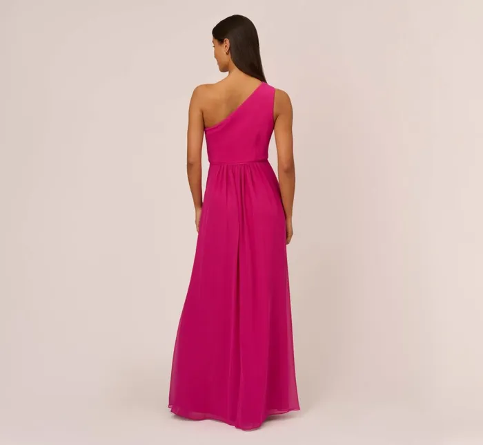 Adrianna Papell Formal Dresses OneShoulder Chiffon Long Gown In Bright Magenta 8211 Women