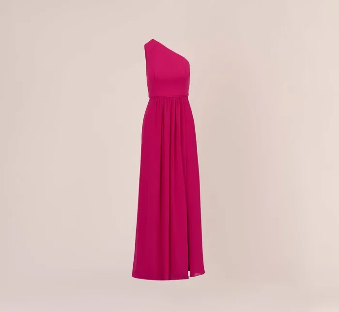 Adrianna Papell Formal Dresses OneShoulder Chiffon Long Gown In Bright Magenta 8211 Women