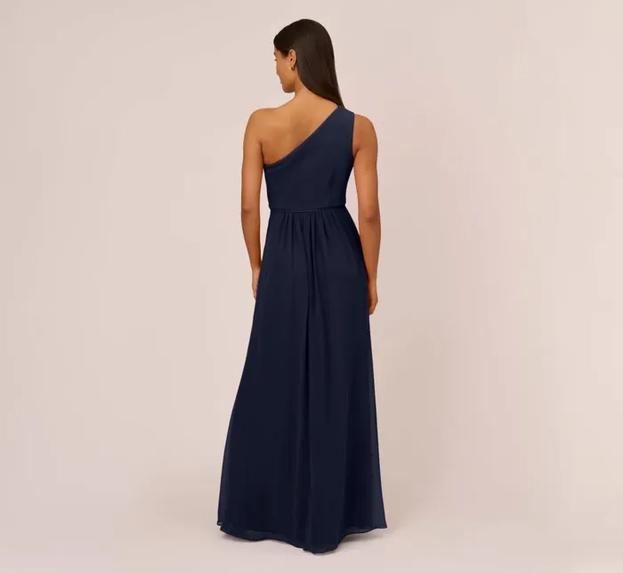 Adrianna Papell Formal Dresses OneShoulder Chiffon Long Gown In Midnight 8211 Women