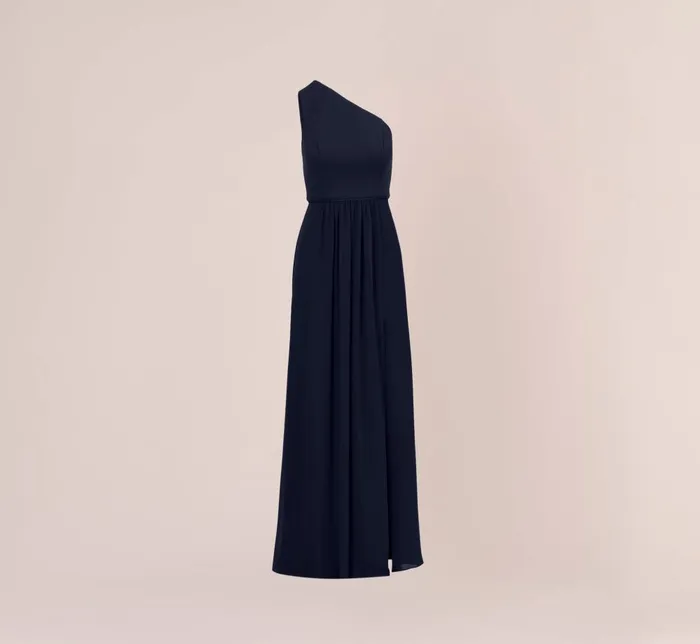 Adrianna Papell Formal Dresses OneShoulder Chiffon Long Gown In Midnight 8211 Women