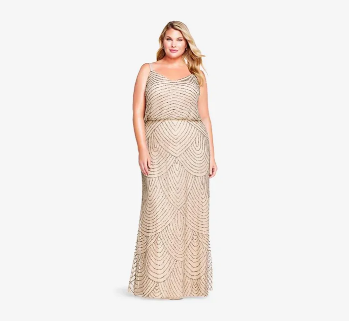 Adrianna Papell Formal Dresses Plus Size Art Deco Beaded Blouson Gown In Taupe Pink 8211 Women Adrianna Papell Formal Dresses Plus Size Art Deco Beaded Blouson Gown In Taupe Pink 8211 Women