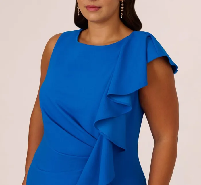 Adrianna Papell Formal Dresses Plus Size Knit Crepe Sleeveless Column Gown With Draped Accent In Cool Cobalt 8211 Women