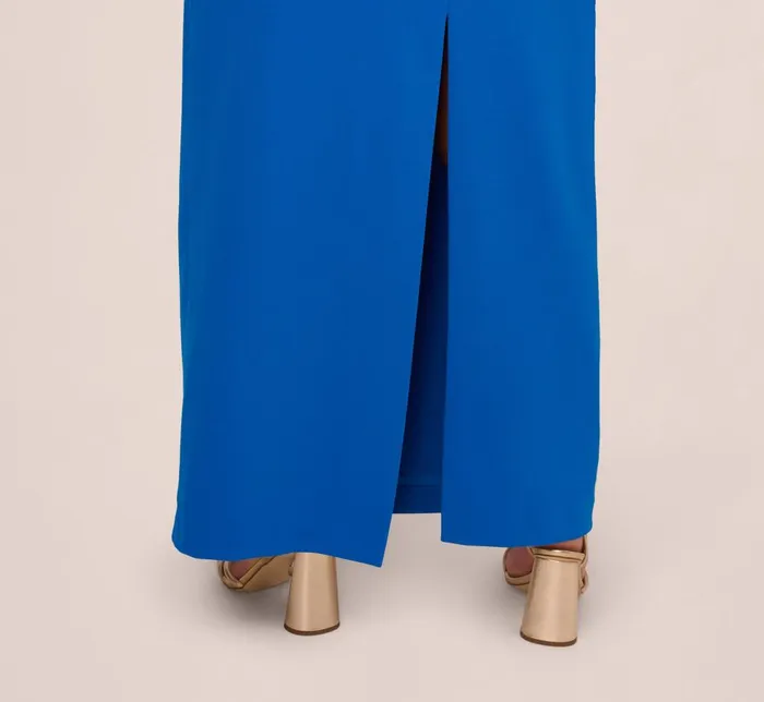 Adrianna Papell Formal Dresses Plus Size Knit Crepe Sleeveless Column Gown With Draped Accent In Cool Cobalt 8211 Women
