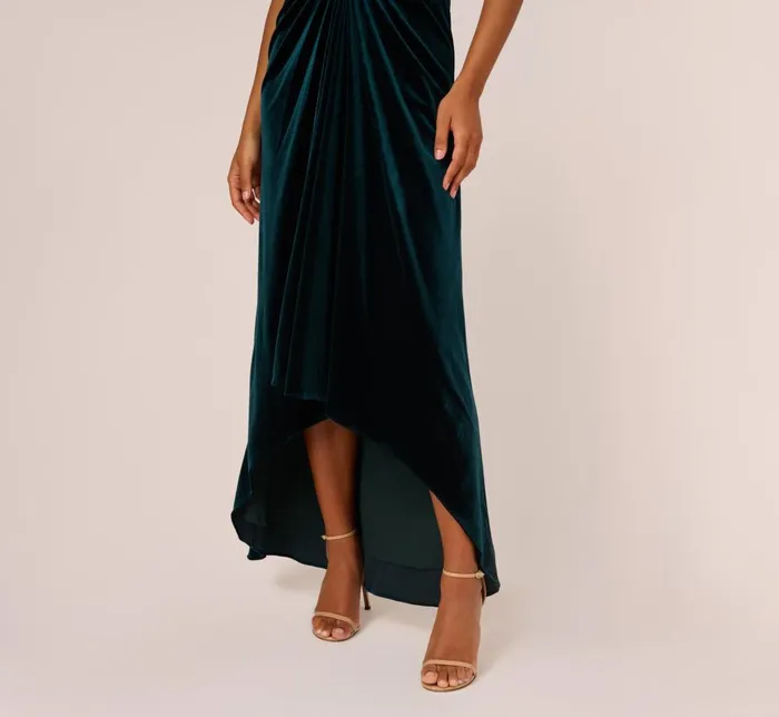 Adrianna Papell Formal Dresses Shirred Velvet Gown With ElbowLength Sleeves In Emerald 8211 Women