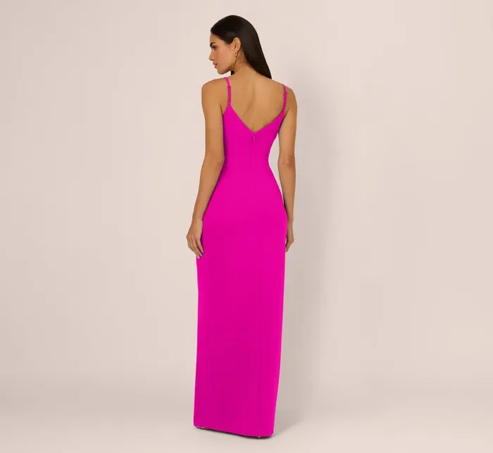 Adrianna Papell Formal Dresses Sleeveless Knit Crepe Rhinestone Bow Column Gown In Pink Flame 8211 Women