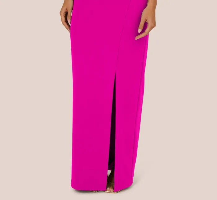 Adrianna Papell Formal Dresses Sleeveless Knit Crepe Rhinestone Bow Column Gown In Pink Flame 8211 Women