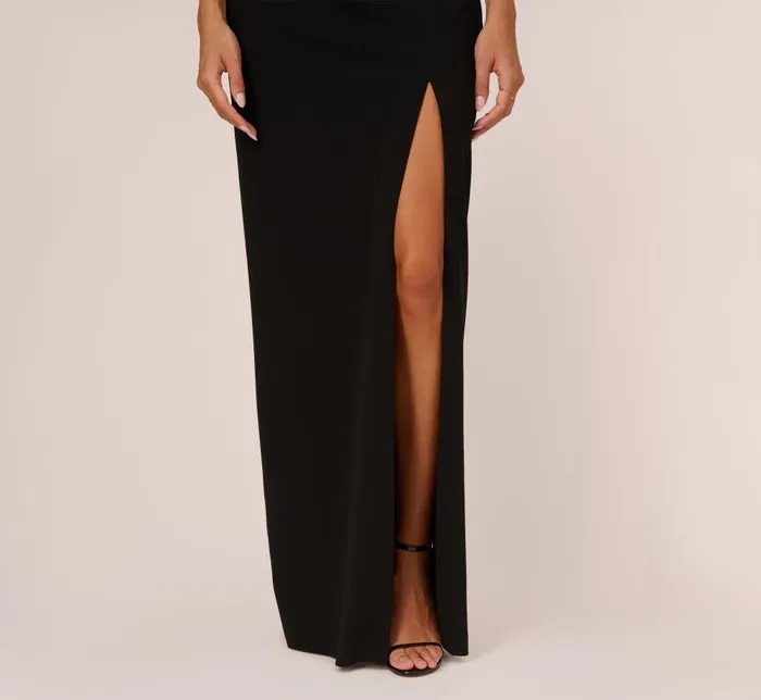 Adrianna Papell Formal Dresses Stretch Crepe Off The Shoulder Gown With Sequin Bows In Black 8211 Women