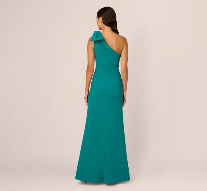 Adrianna Papell Formal Dresses Stretch Crepe One Shoulder Mermaid Gown With Bow Accent In Tempo Teal 8211 Women